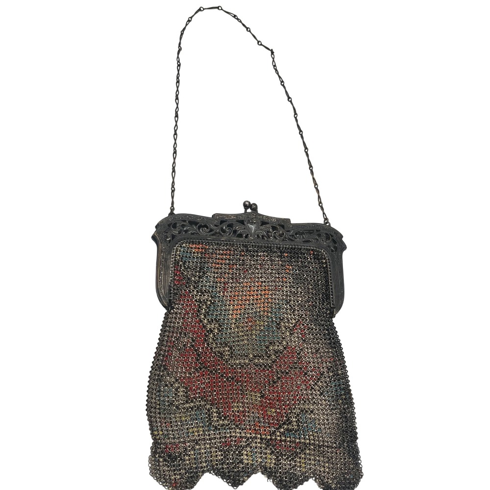 Antique Whiting & Davis Mesh Handbag Purse hand-painted 1920s Art Deco flapper